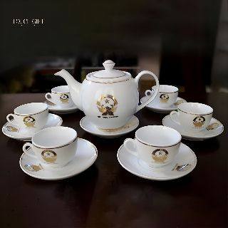Bộ bình trà sứ trắng viền vàng cao cấp  
